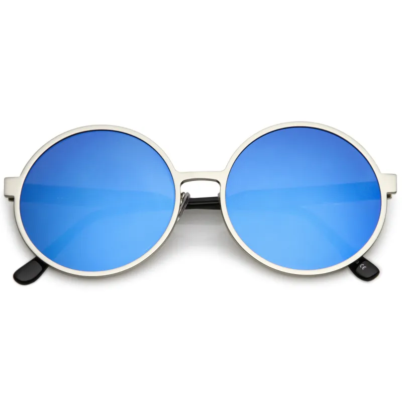 Oversize Retro Modern Round Mirrored Flat Lens Sunglasses C345 sold by ZeroUV