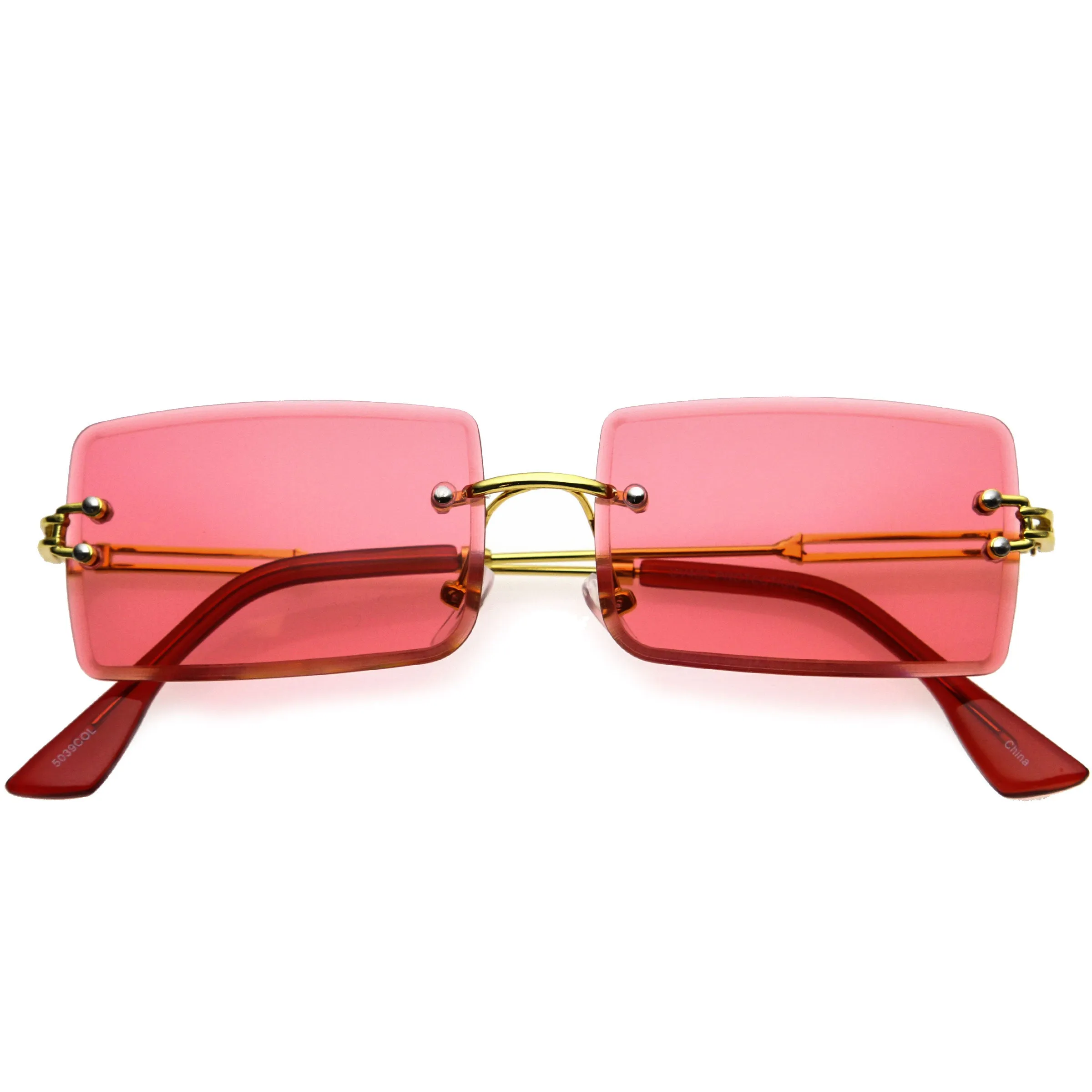 Luxe Color Tinted Bevelled Lens Metal Rectangle Sunglasses D224 sold by ZeroUV product image thumbnail 3