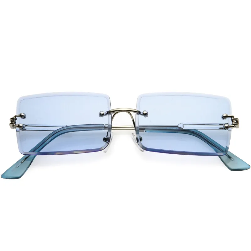 Luxe Color Tinted Bevelled Lens Metal Rectangle Sunglasses D224 sold by ZeroUV