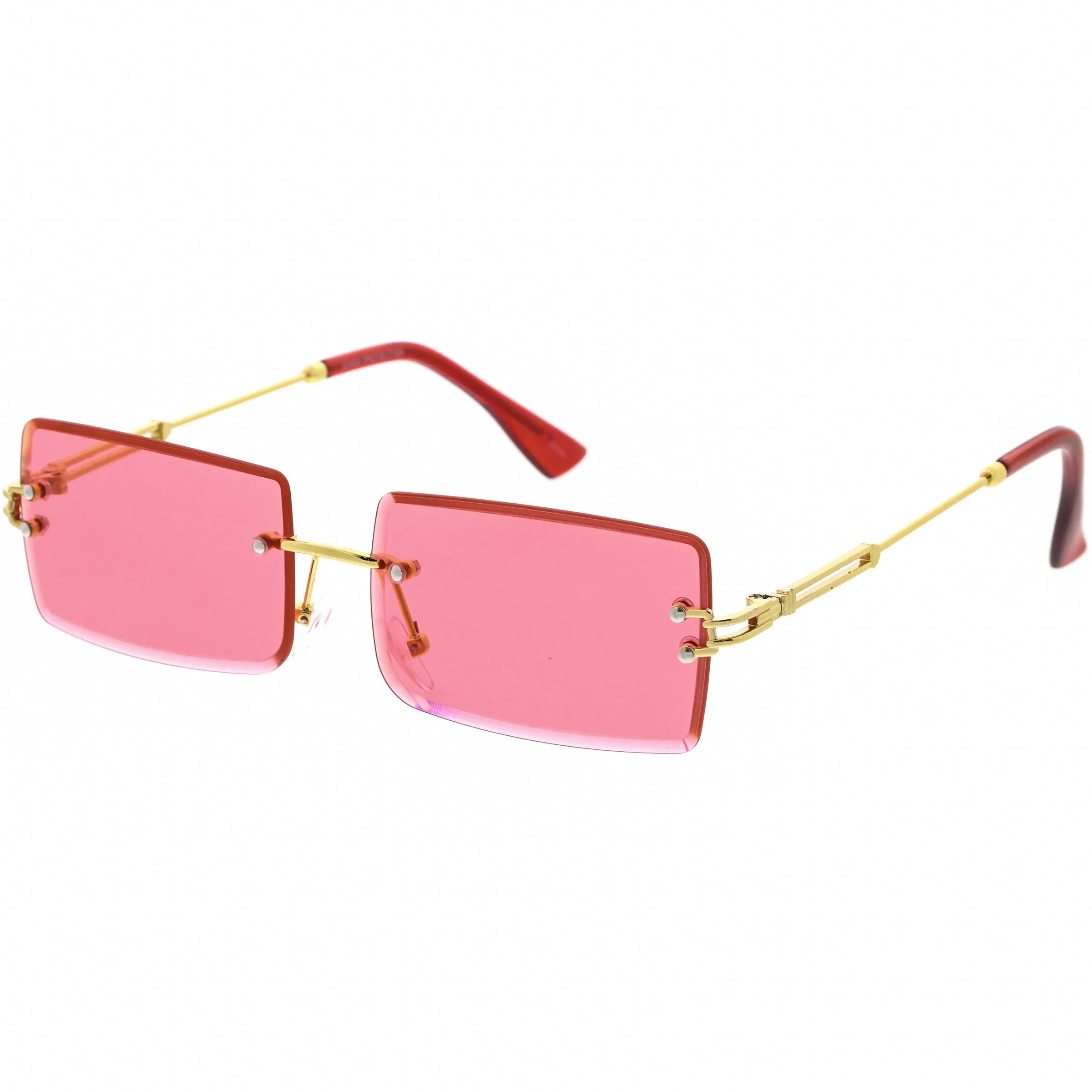 Luxe Color Tinted Bevelled Lens Metal Rectangle Sunglasses D224 sold by ZeroUV product image thumbnail 4