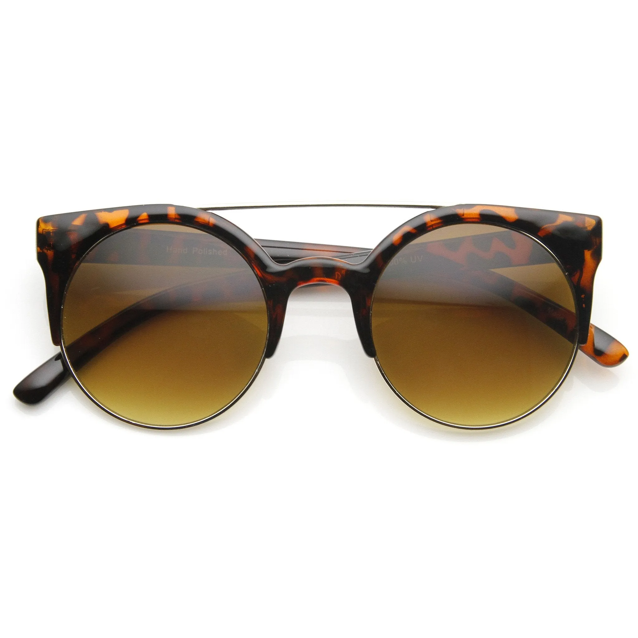 Designer Retro Circle Super Half Frame Flat Bar Sunglasses 8525 sold by ZeroUV