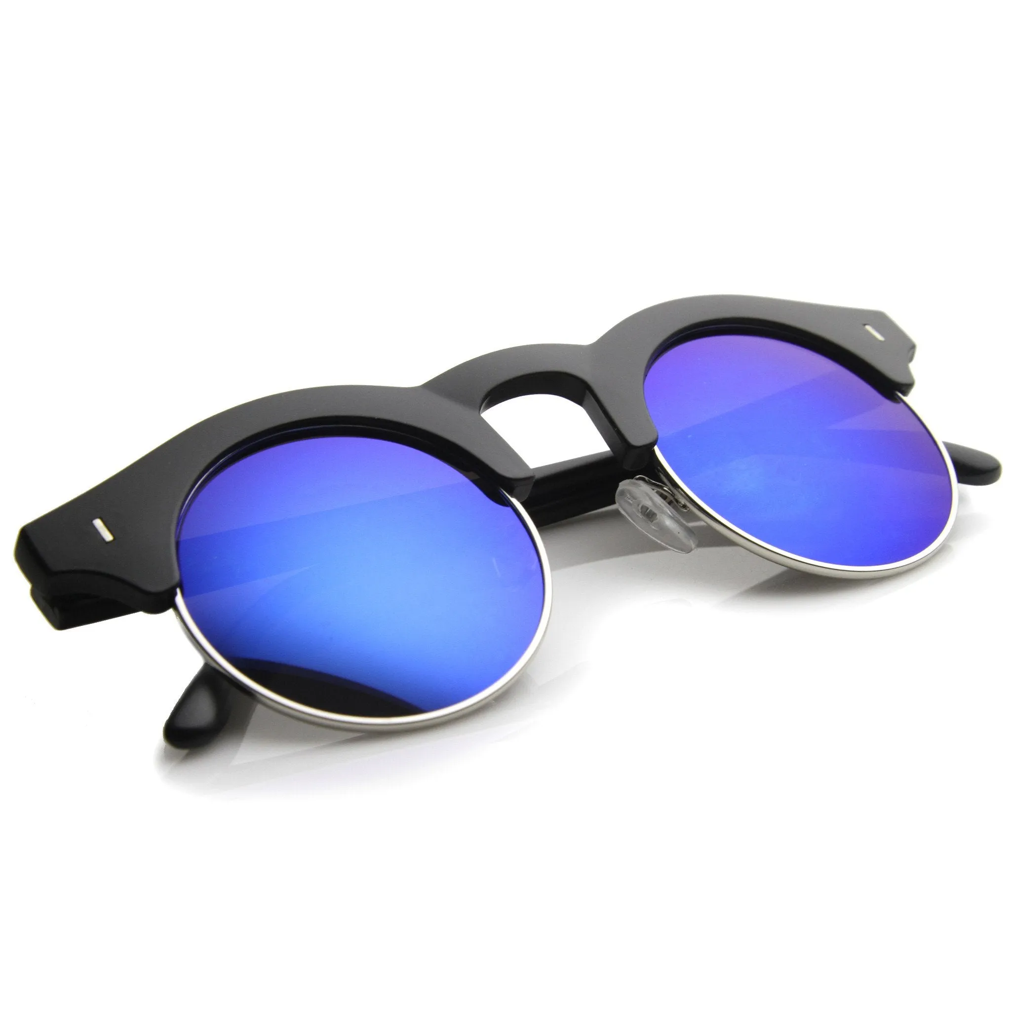 Retro Horned Rim Round Half Frame Mirror Lens Sunglasses 9991 sold by ZeroUV product image thumbnail 4