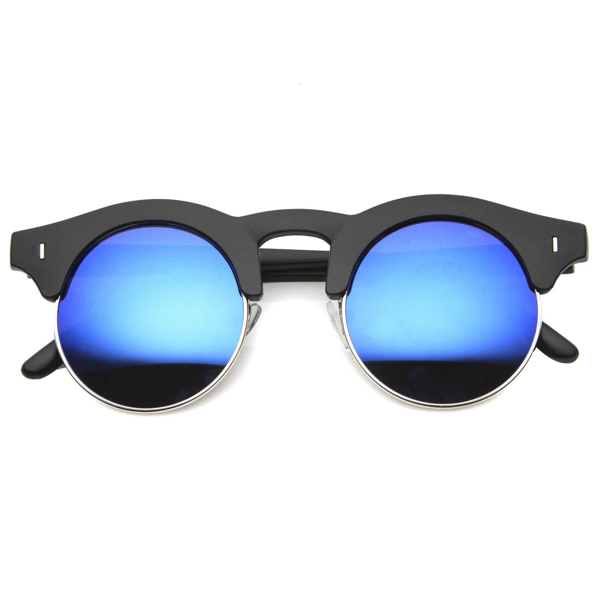 Retro Horned Rim Round Half Frame Mirror Lens Sunglasses 9991 sold by ZeroUV