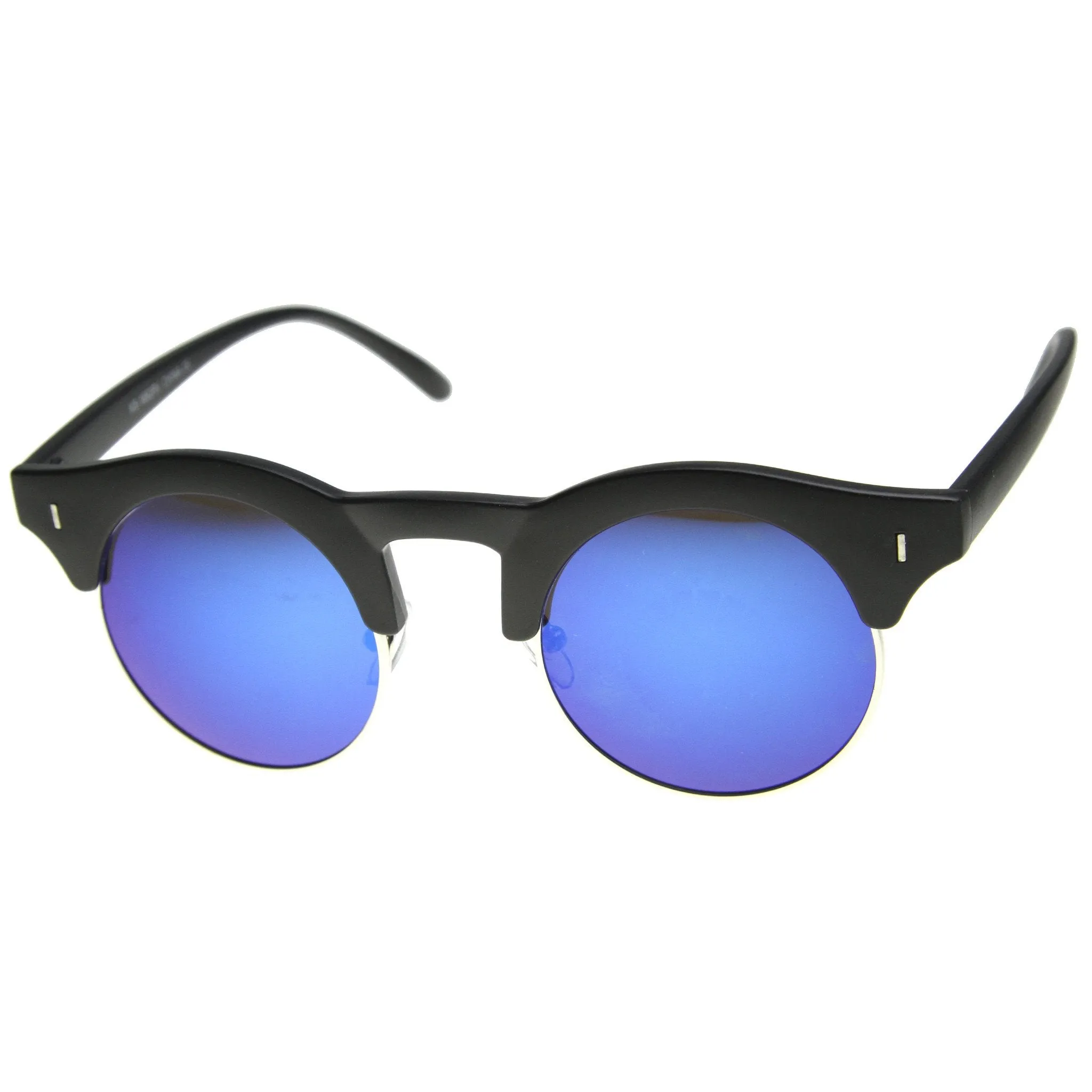 Retro Horned Rim Round Half Frame Mirror Lens Sunglasses 9991 sold by ZeroUV product image thumbnail 2