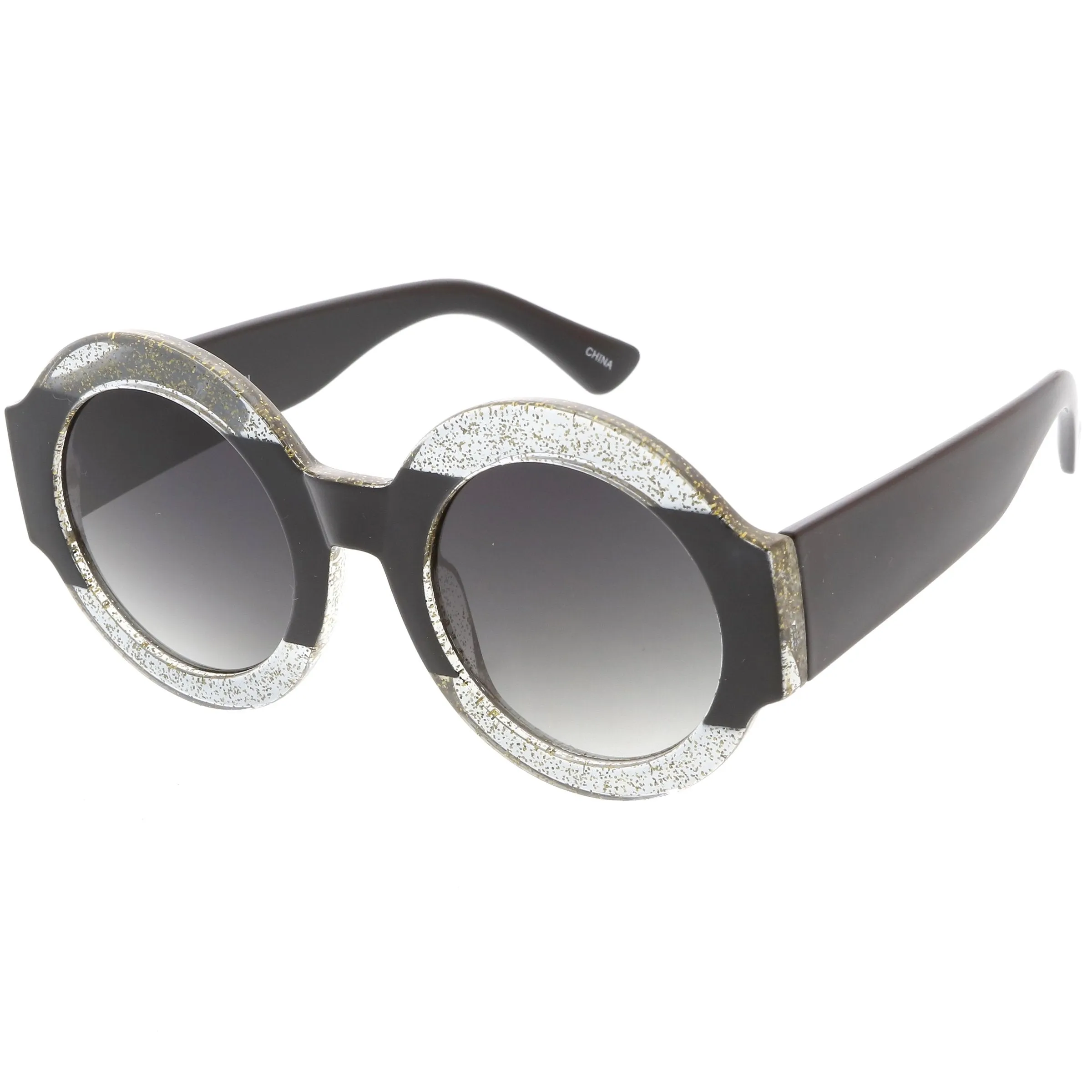 Women's Oversize Glitter Two Tone Round Sunglasses C622 sold by ZeroUV product image thumbnail 2