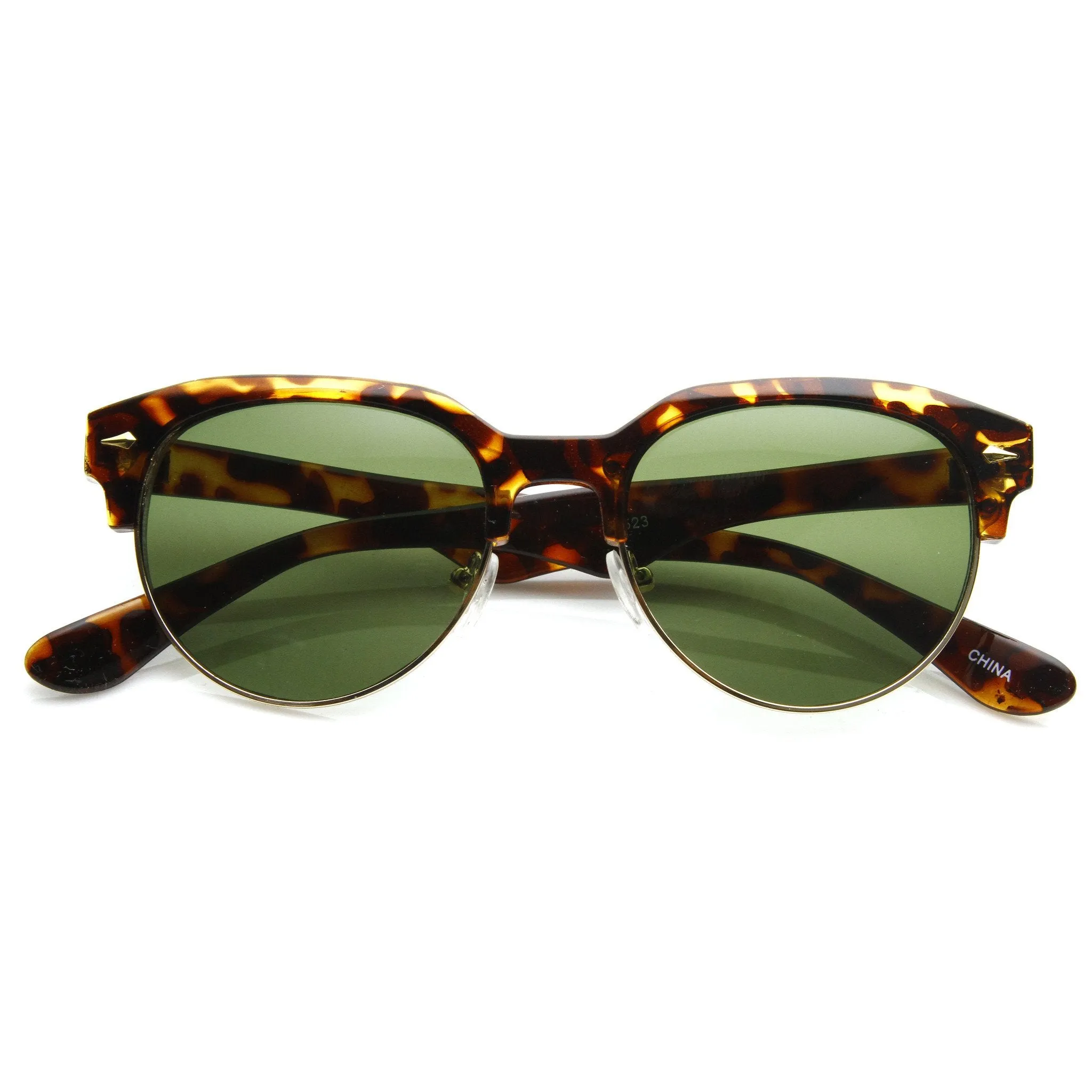 Vintage European Dapper Half Frame Round Horned Rim Sunglasses 8819 sold by ZeroUV product image thumbnail 2