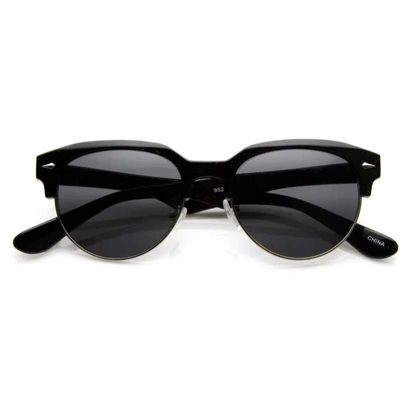 Vintage European Dapper Half Frame Round Horned Rim Sunglasses 8819 sold by ZeroUV