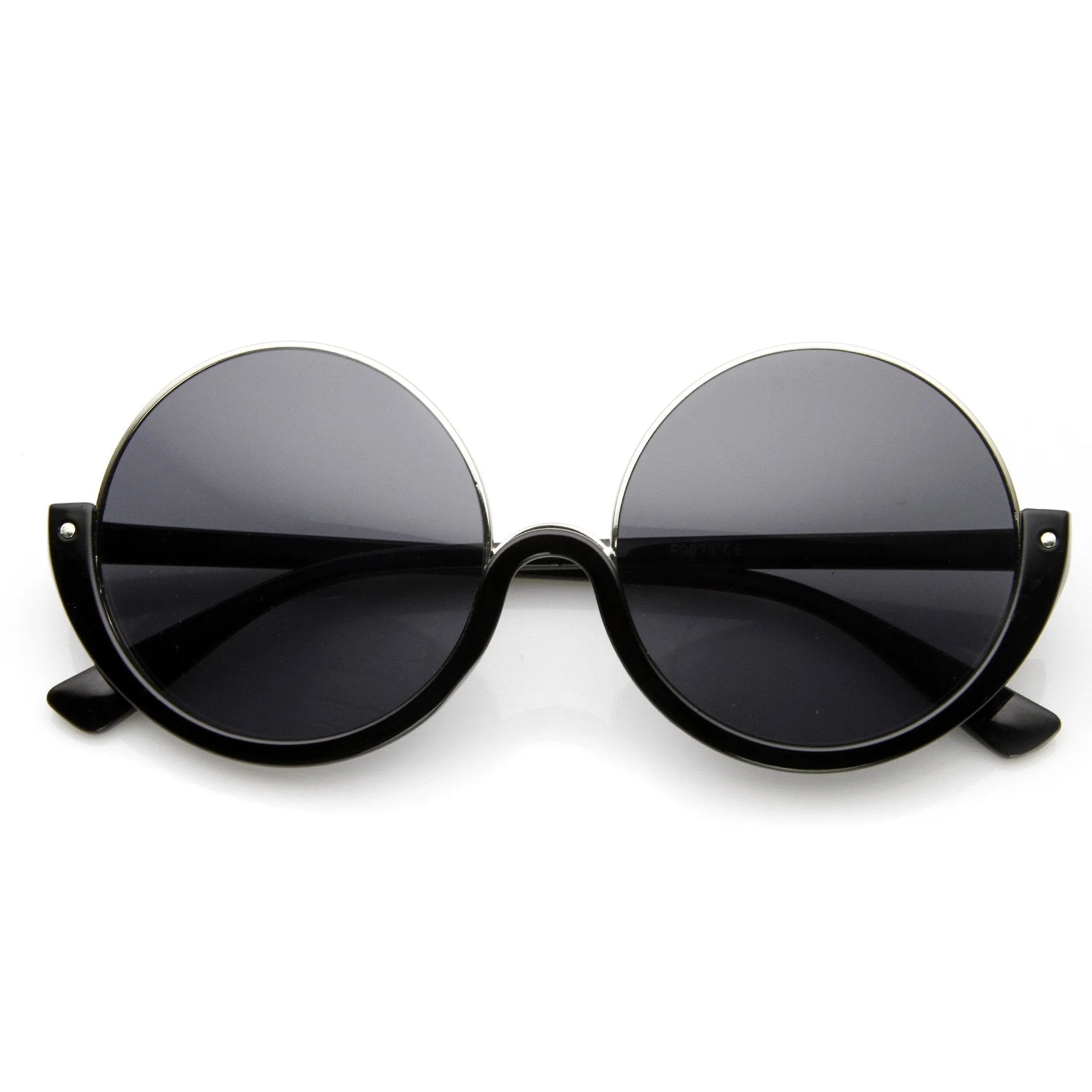 Womens High Fashion Upside Down Half Frame Round Circle Designer Sunglasses 9118 sold by ZeroUV product image thumbnail 2