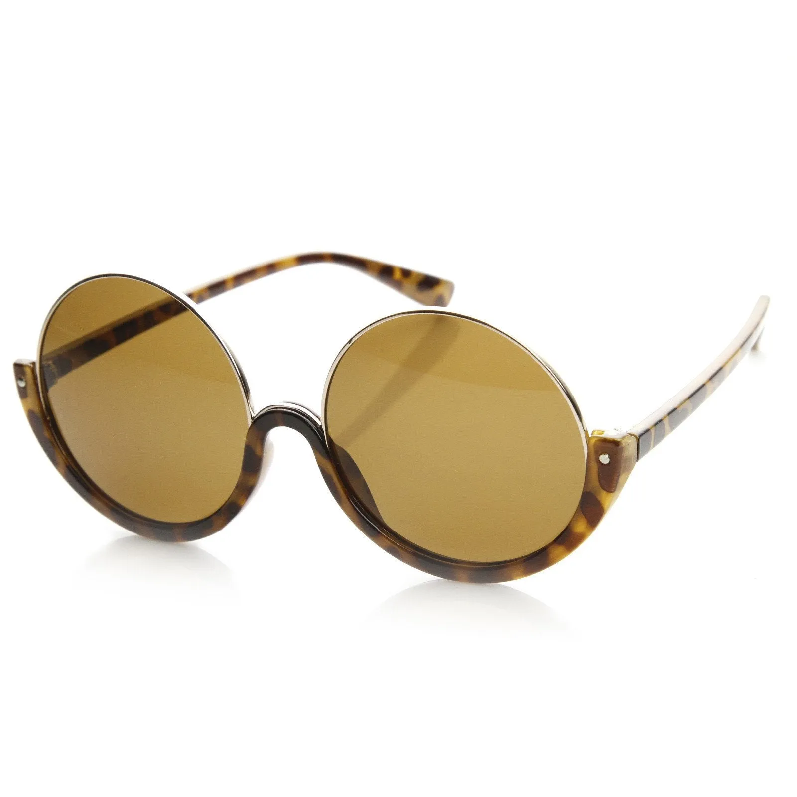 Womens High Fashion Upside Down Half Frame Round Circle Designer Sunglasses 9118 sold by ZeroUV product image thumbnail 4