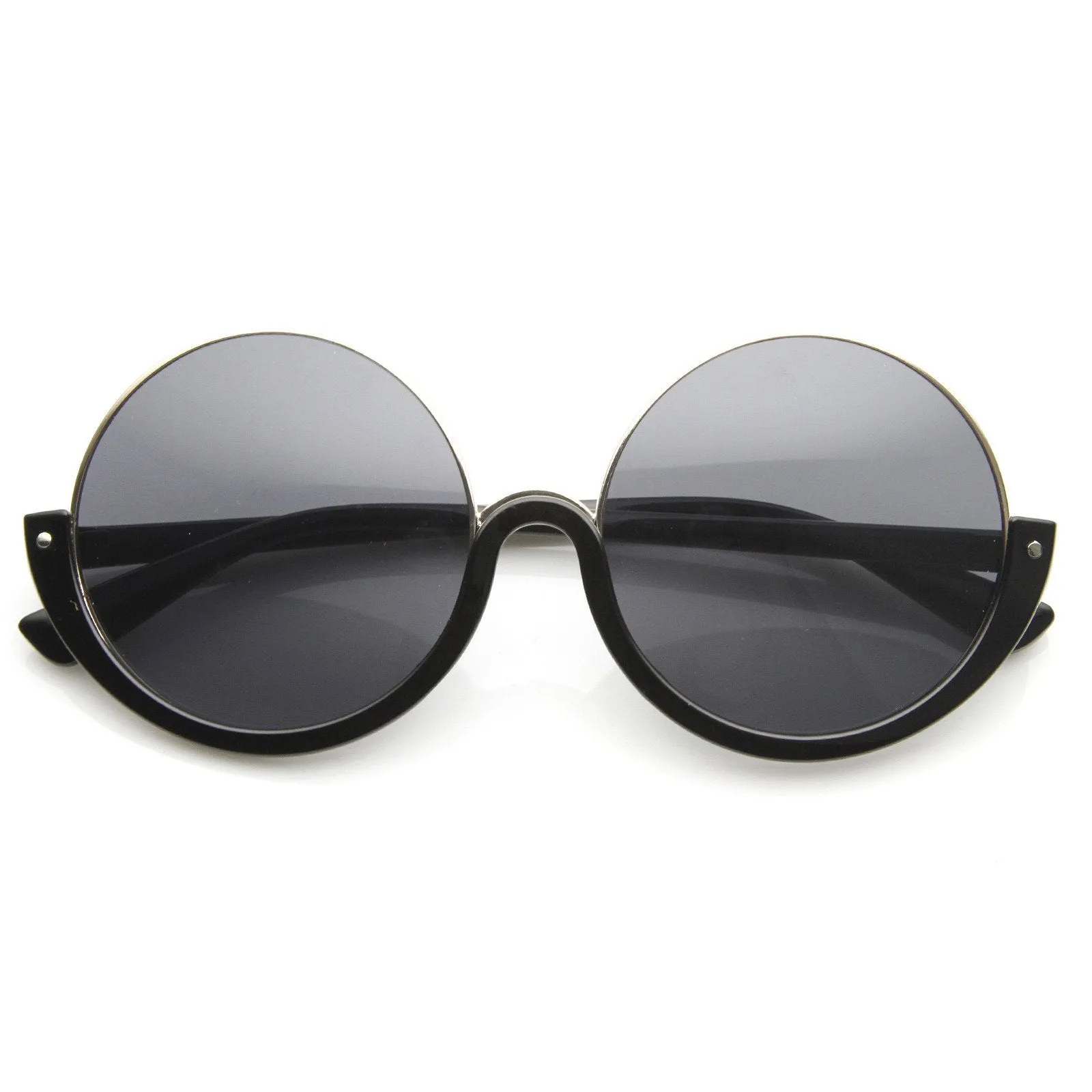 Womens High Fashion Upside Down Half Frame Round Circle Designer Sunglasses 9118 sold by ZeroUV