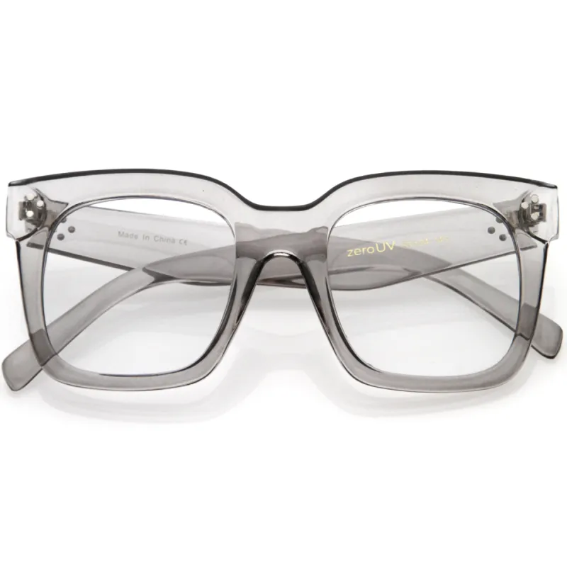 Bold Oversize Square Horn Rimmed Flat Lens Clear Glasses D093 sold by ZeroUV