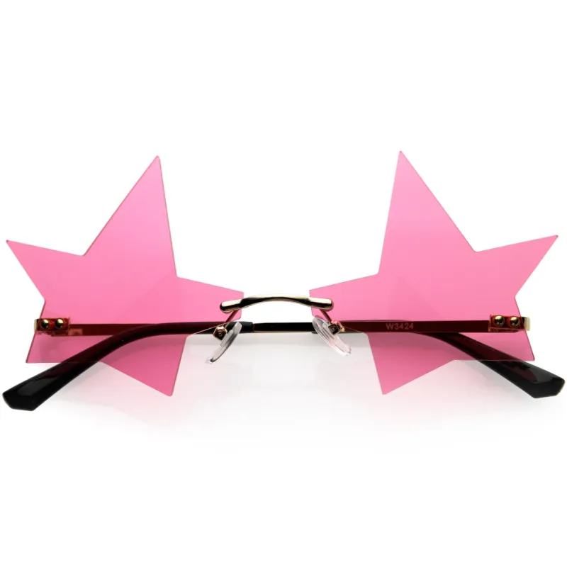 Chic Tinted Star Design Rimless Metal Frame Stars Sunglasses D083 sold by ZeroUV