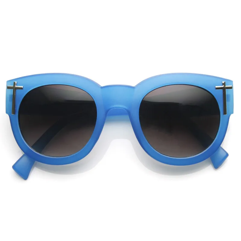 Womens Blogger Fashion Bold Oversize Cross Temple Round Sunglasses 9119 sold by ZeroUV