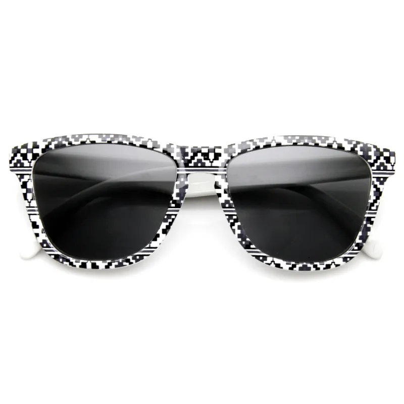 Indie Retro Native Geometric Print Keyhole Horned Rim Sunglasses 9377 sold by ZeroUV