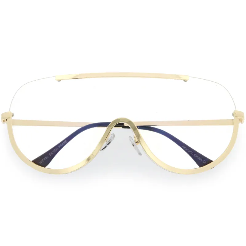 Oversize Disco Rimless Shield Clear Lens Glasses C263 sold by ZeroUV