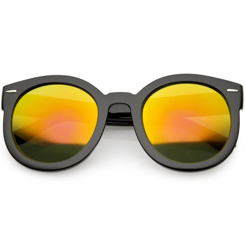 Round Retro Oversized Sunglasses for Women with Colored Mirror and Neutral Lens C687 sold by ZeroUV