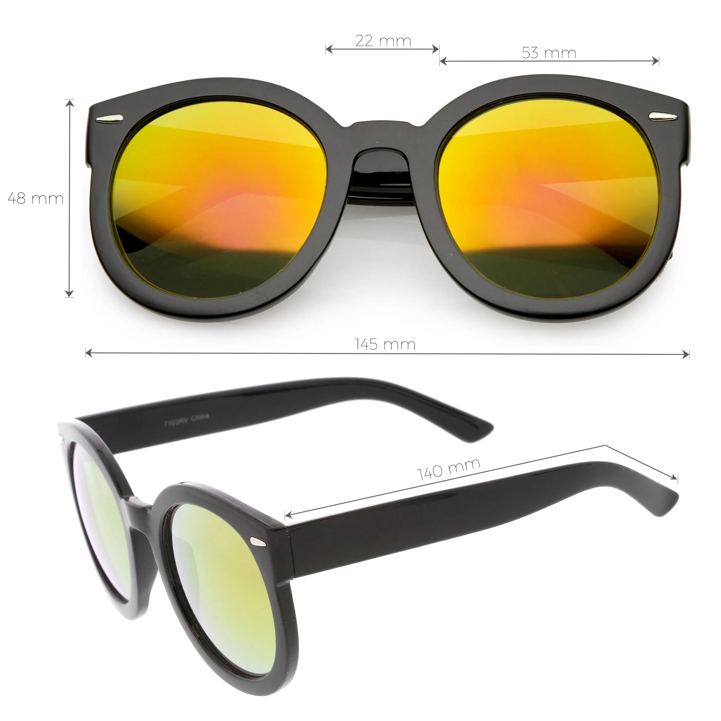 Round Retro Oversized Sunglasses for Women with Colored Mirror and Neutral Lens C687 sold by ZeroUV product image thumbnail 2