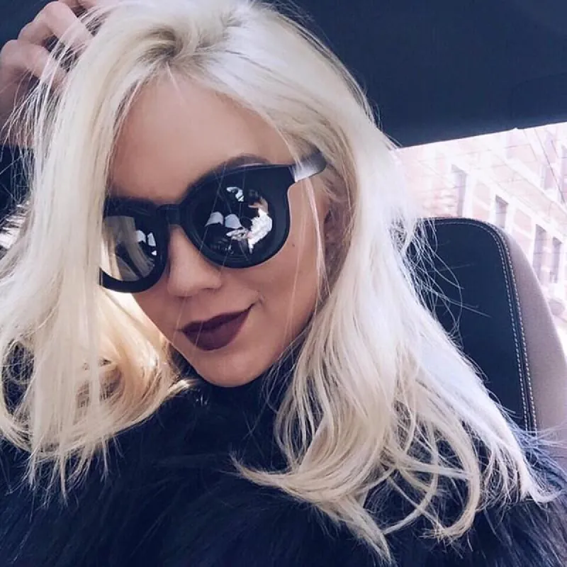 Womens Round Cat Eye Mirrored Lens Matte Black Sunglasses sold by ZeroUV