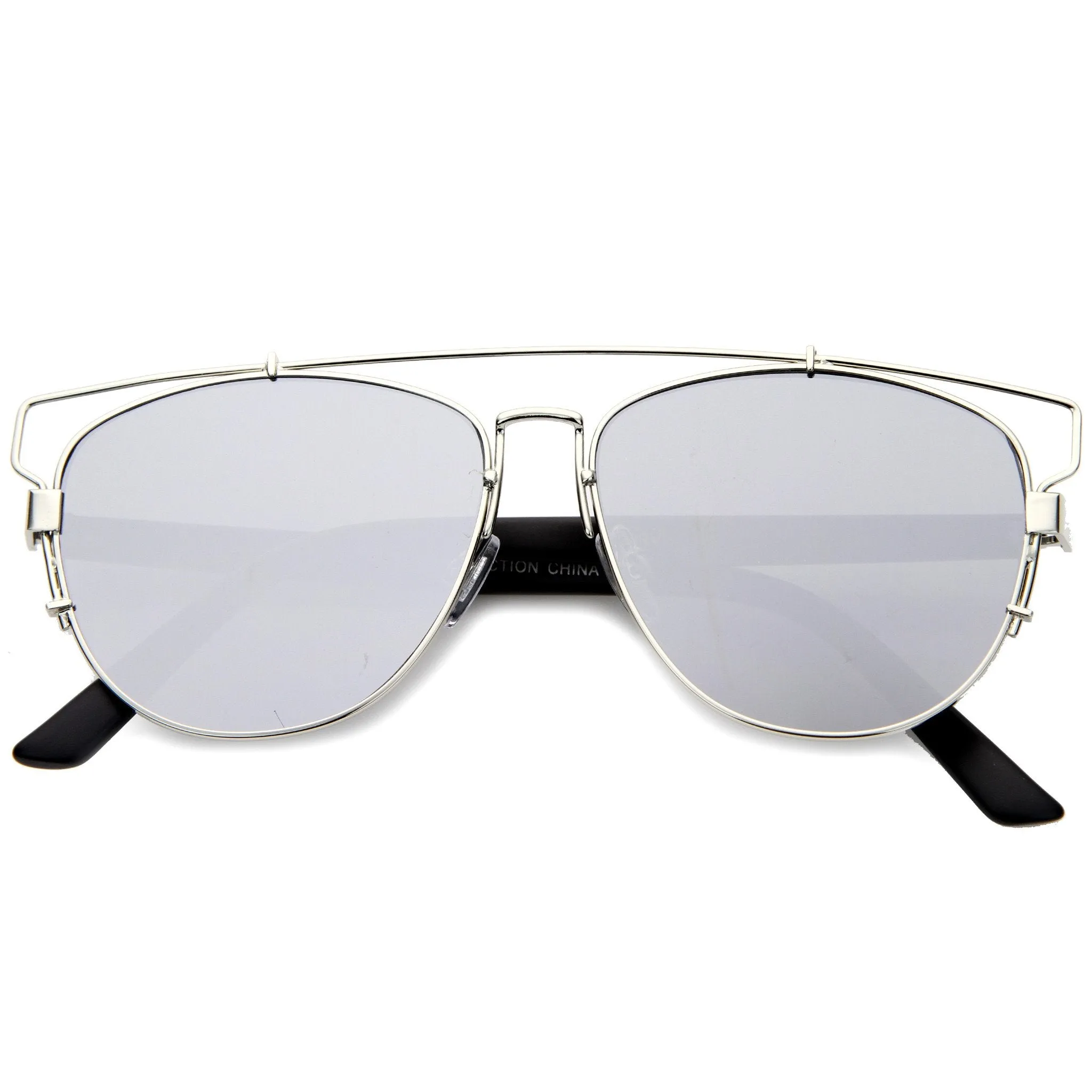 Modern Metal Crossbar Mirrored Lens Flat Front Sunglasses A145 sold by ZeroUV product image thumbnail 3
