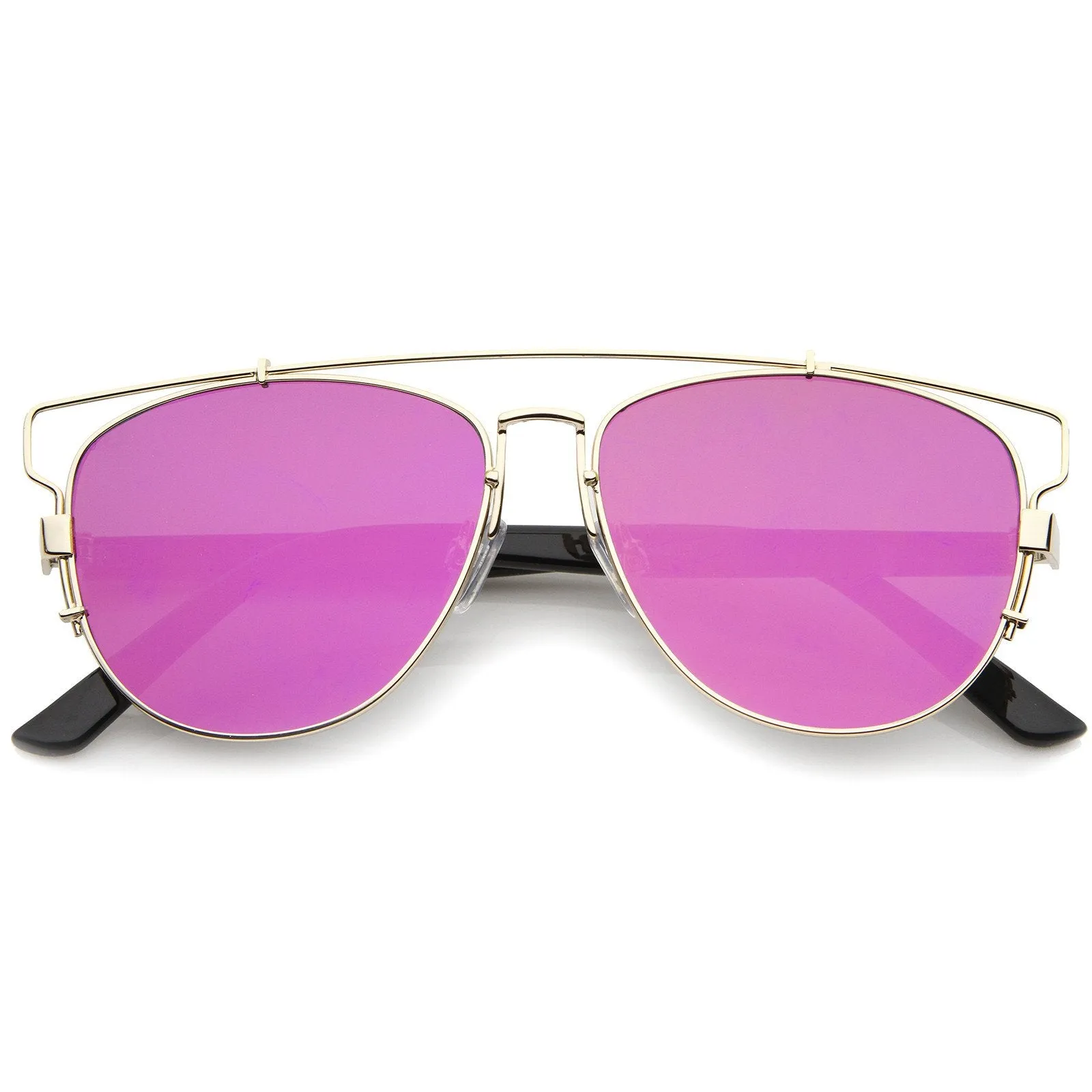 Modern Metal Crossbar Mirrored Lens Flat Front Sunglasses A145 sold by ZeroUV product image thumbnail 4