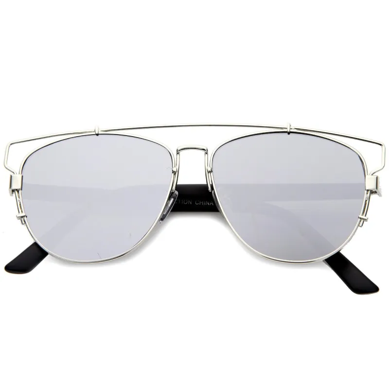 Modern Metal Crossbar Mirrored Lens Flat Front Sunglasses A145 sold by ZeroUV