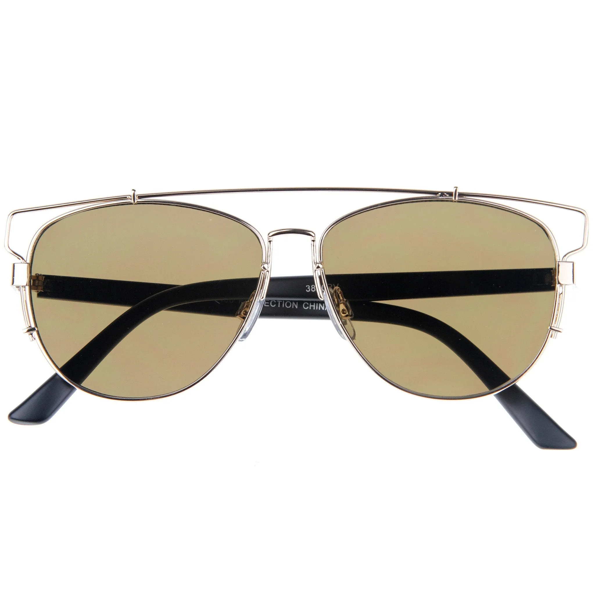 Modern Metal Crossbar Mirrored Lens Flat Front Sunglasses A145 sold by ZeroUV product image thumbnail 5