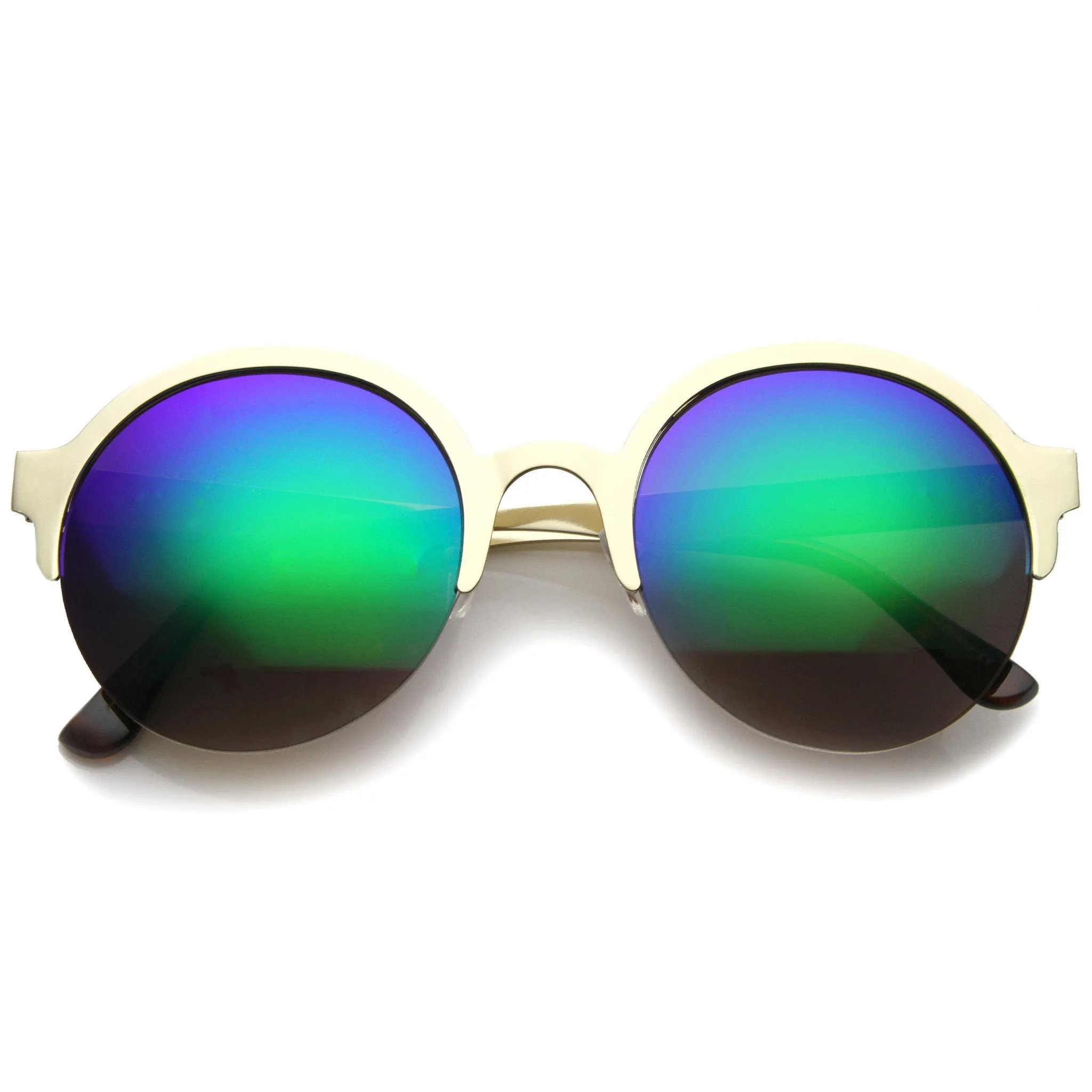 Modern Round Half Frame Mirrored Lens Sunglasses A221 sold by ZeroUV