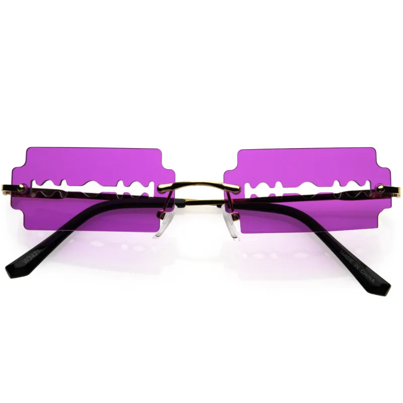 Razor Blade Rimless Design Cut-Out Metal Frame Square Sunglasses D079 sold by ZeroUV