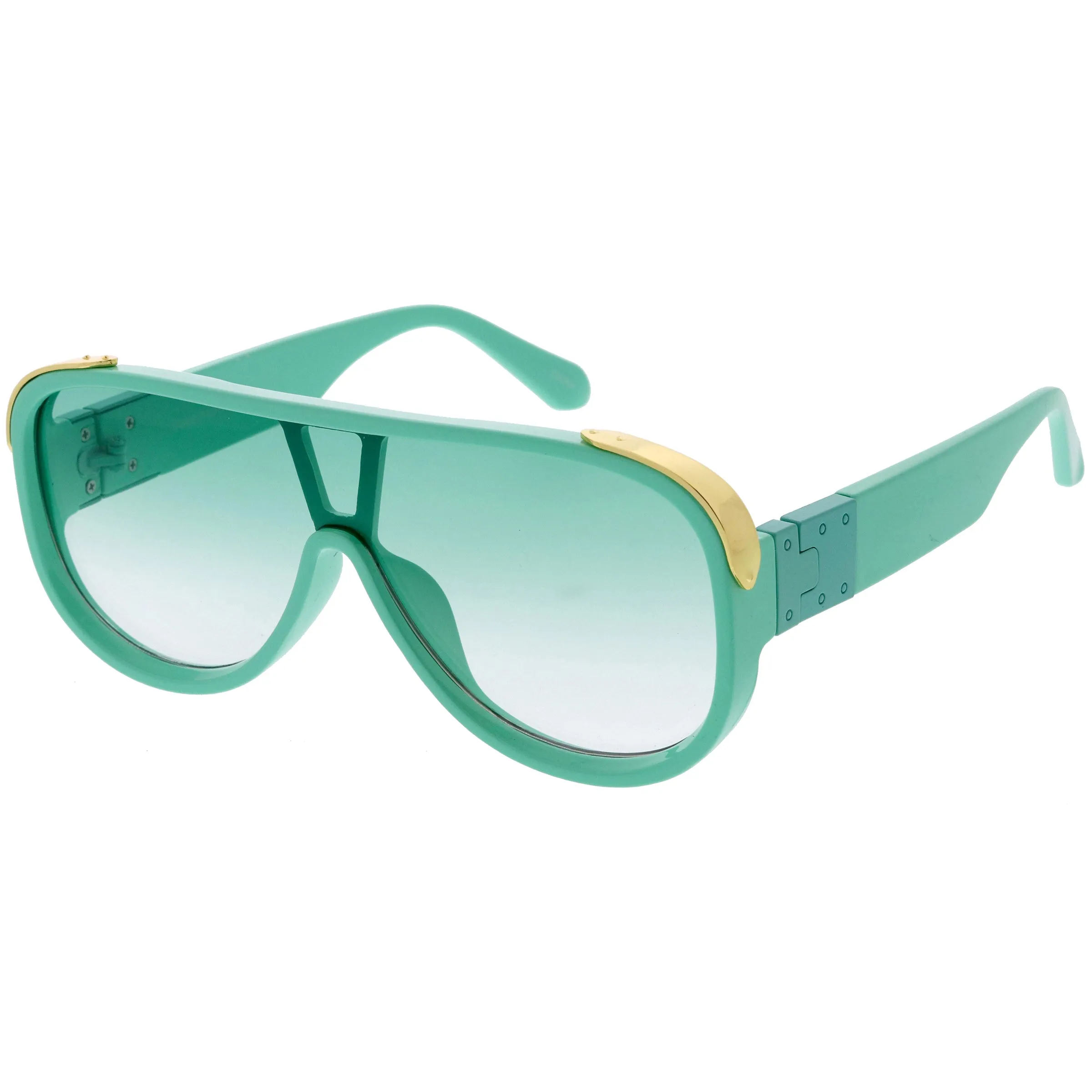 High Fashion Color Tinted Rounded Lens Flat Top Oversize Shield Sunglasses D100 sold by ZeroUV product image thumbnail 5