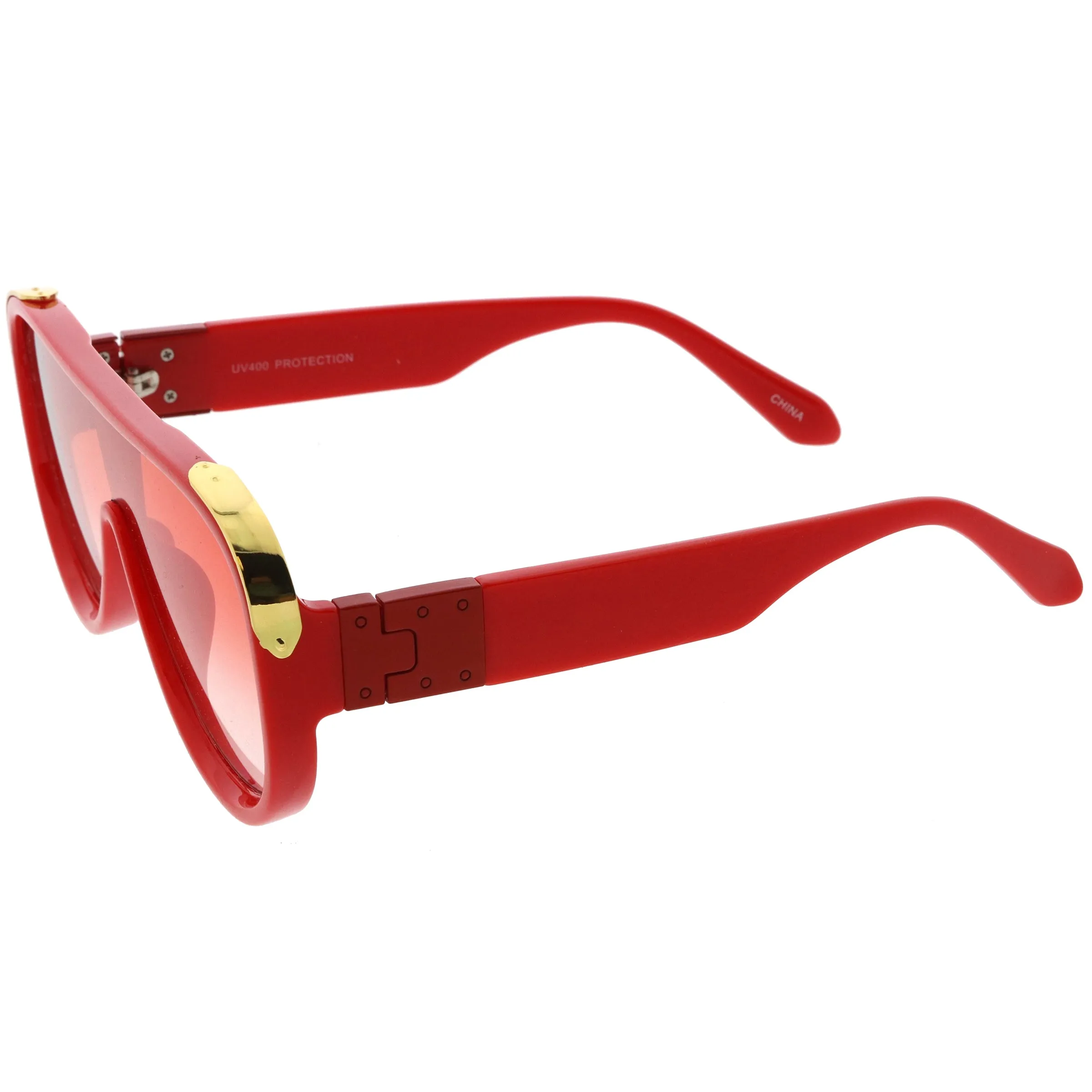High Fashion Color Tinted Rounded Lens Flat Top Oversize Shield Sunglasses D100 sold by ZeroUV product image thumbnail 3
