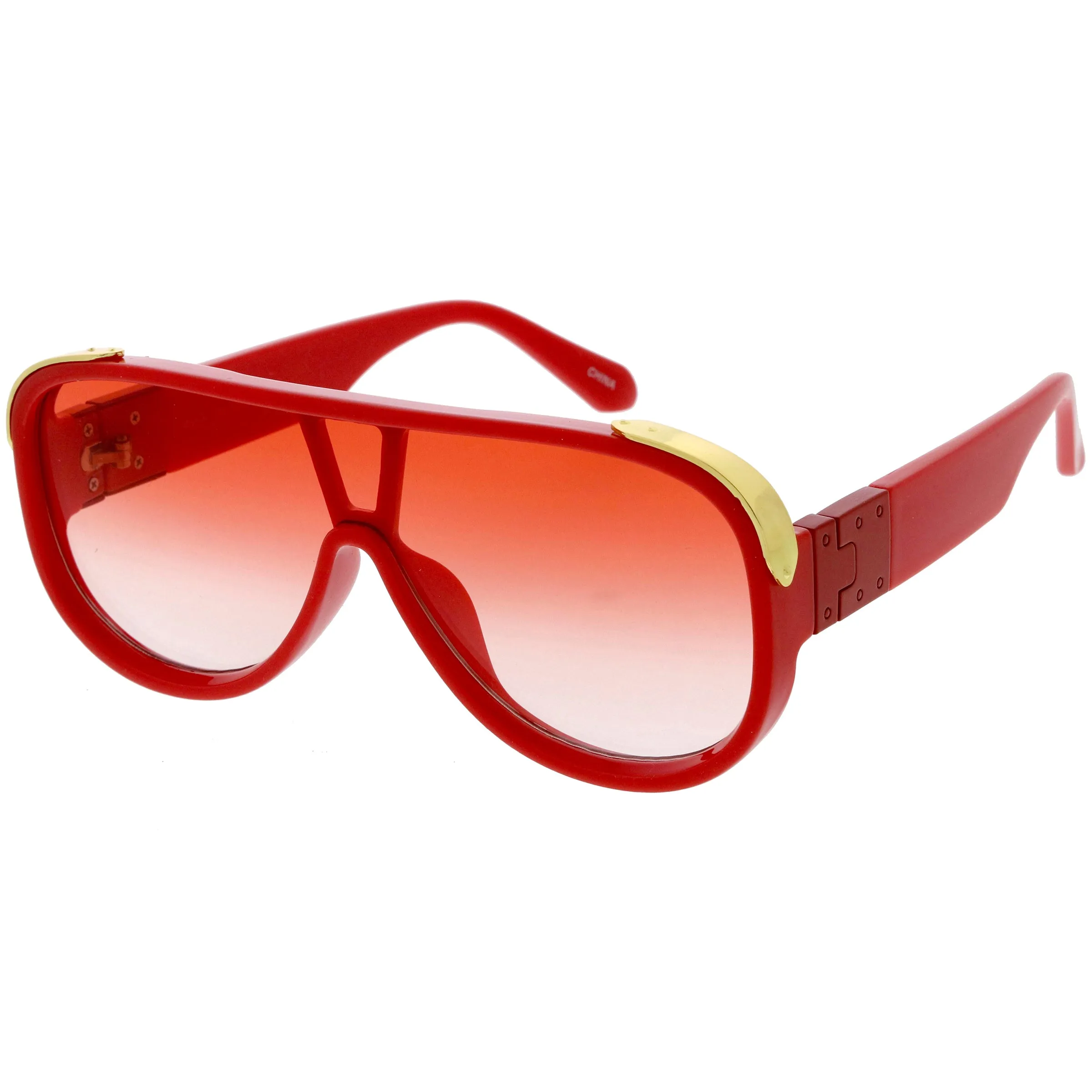 High Fashion Color Tinted Rounded Lens Flat Top Oversize Shield Sunglasses D100 sold by ZeroUV product image thumbnail 2