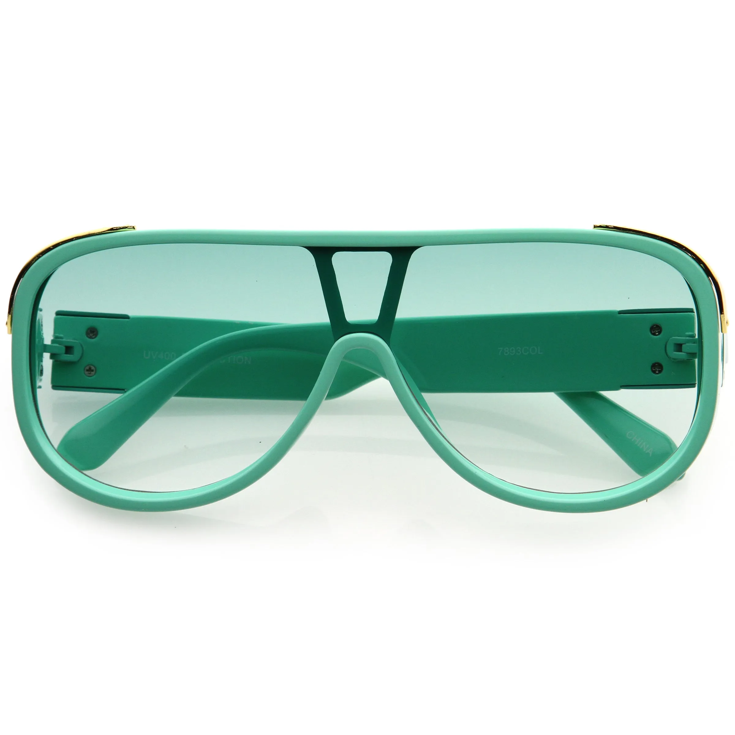 High Fashion Color Tinted Rounded Lens Flat Top Oversize Shield Sunglasses D100 sold by ZeroUV product image thumbnail 4