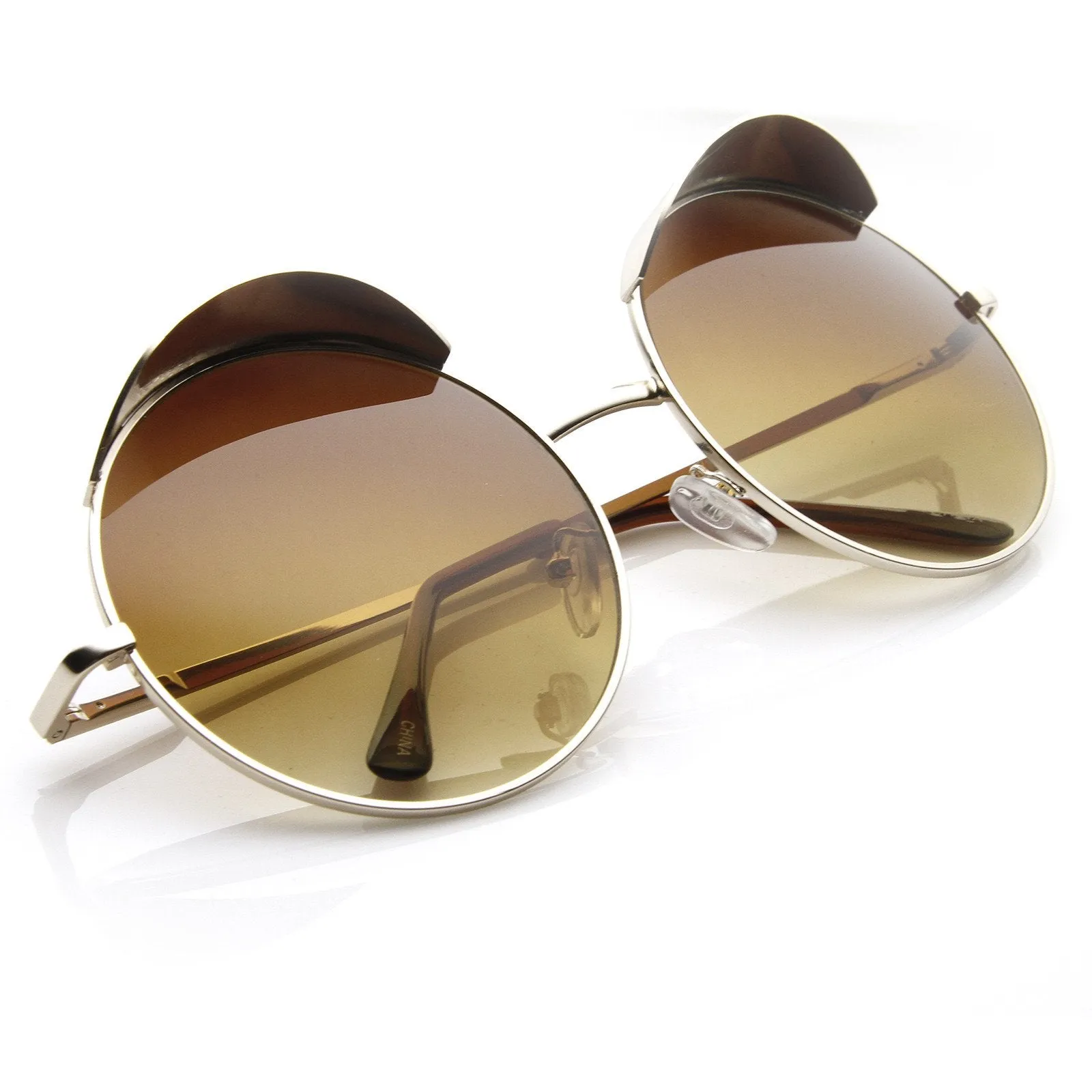 Oversize Eye Brow Designer Round Metal Sunglasses 8626 sold by ZeroUV product image thumbnail 5