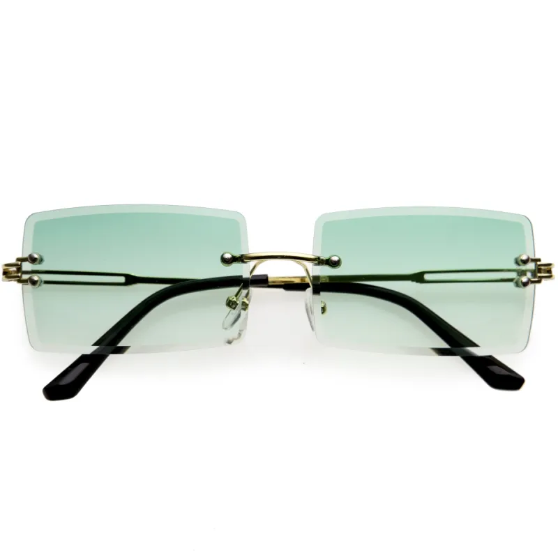 Luxe 90s Inspired Full Rimless Bevelled Lens Medium Square Sunglasses D137 sold by ZeroUV