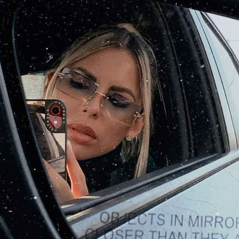 Luxe 90s Inspired Full Rimless Bevelled Lens Medium Square Sunglasses D137 sold by ZeroUV product image thumbnail 4