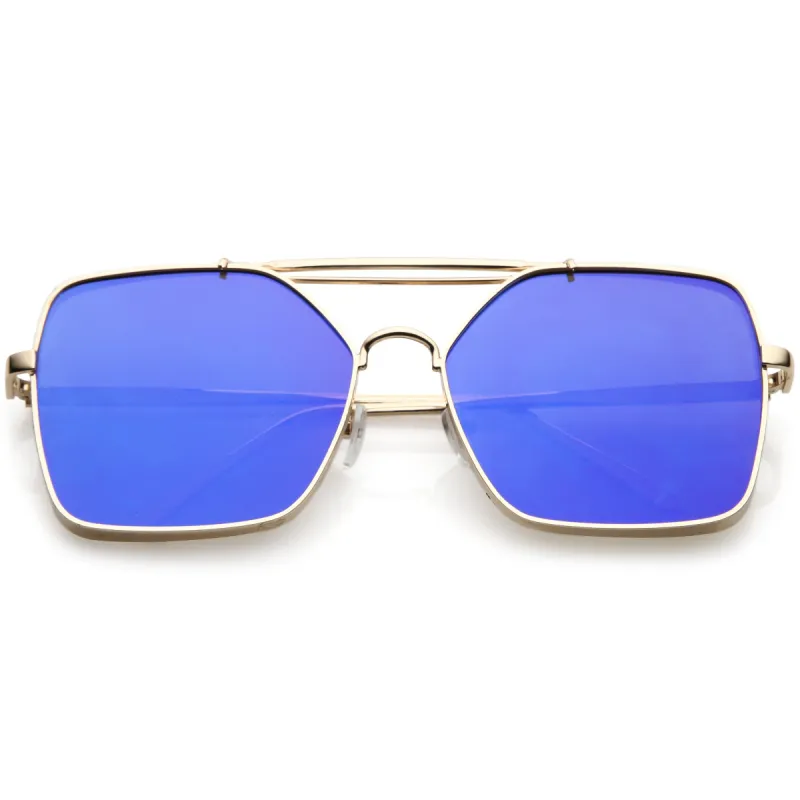 Oversize Reinforced Metal Mirrored Flat Lens Aviator Sunglasses C200 sold by ZeroUV