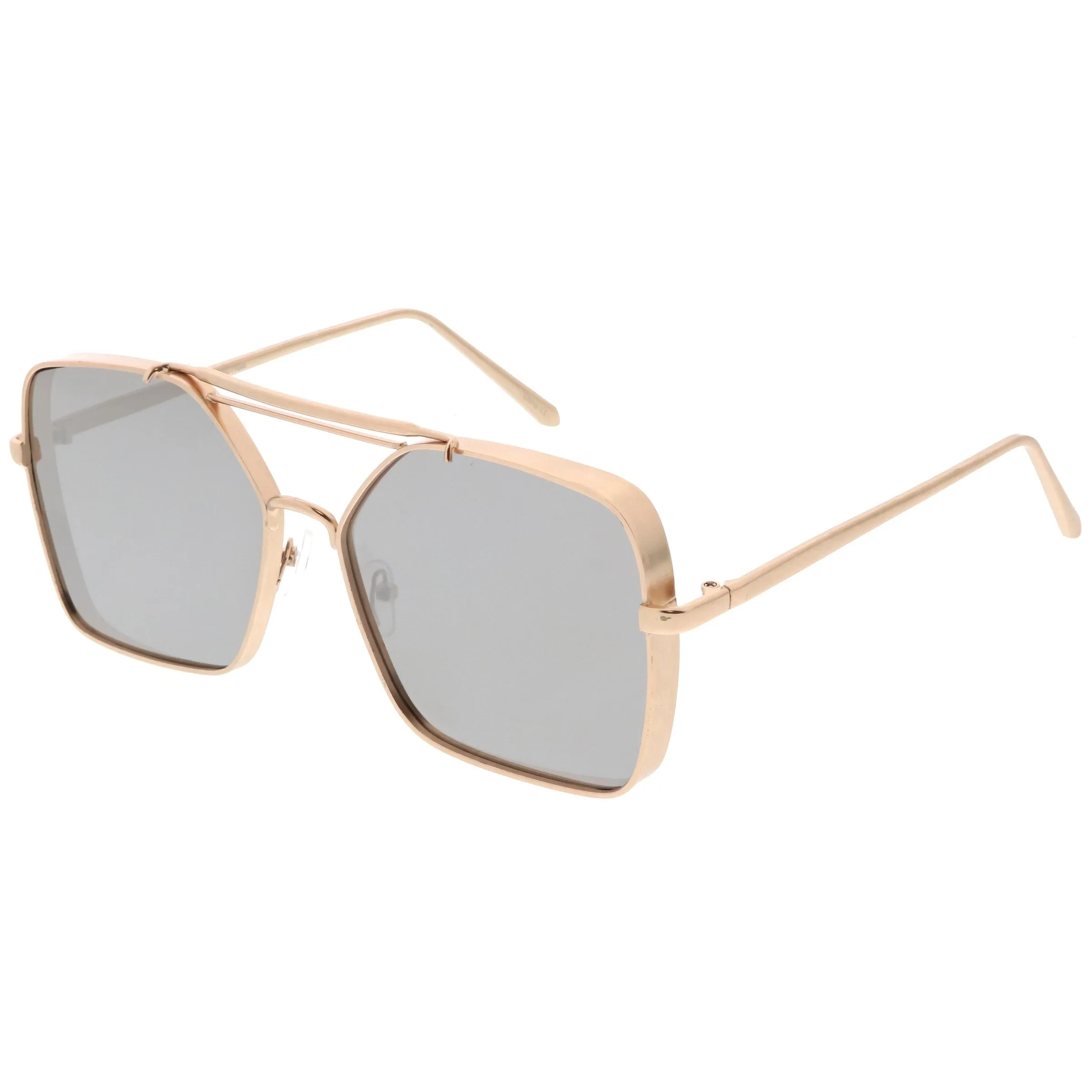 Oversize Reinforced Metal Mirrored Flat Lens Aviator Sunglasses C200 sold by ZeroUV product image thumbnail 4