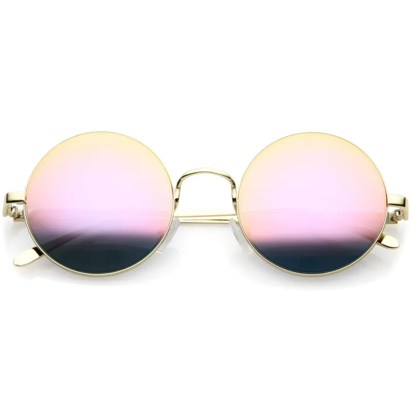 Premium Round Metal Flash Mirrored Flat Lens Sunglasses C465 sold by ZeroUV