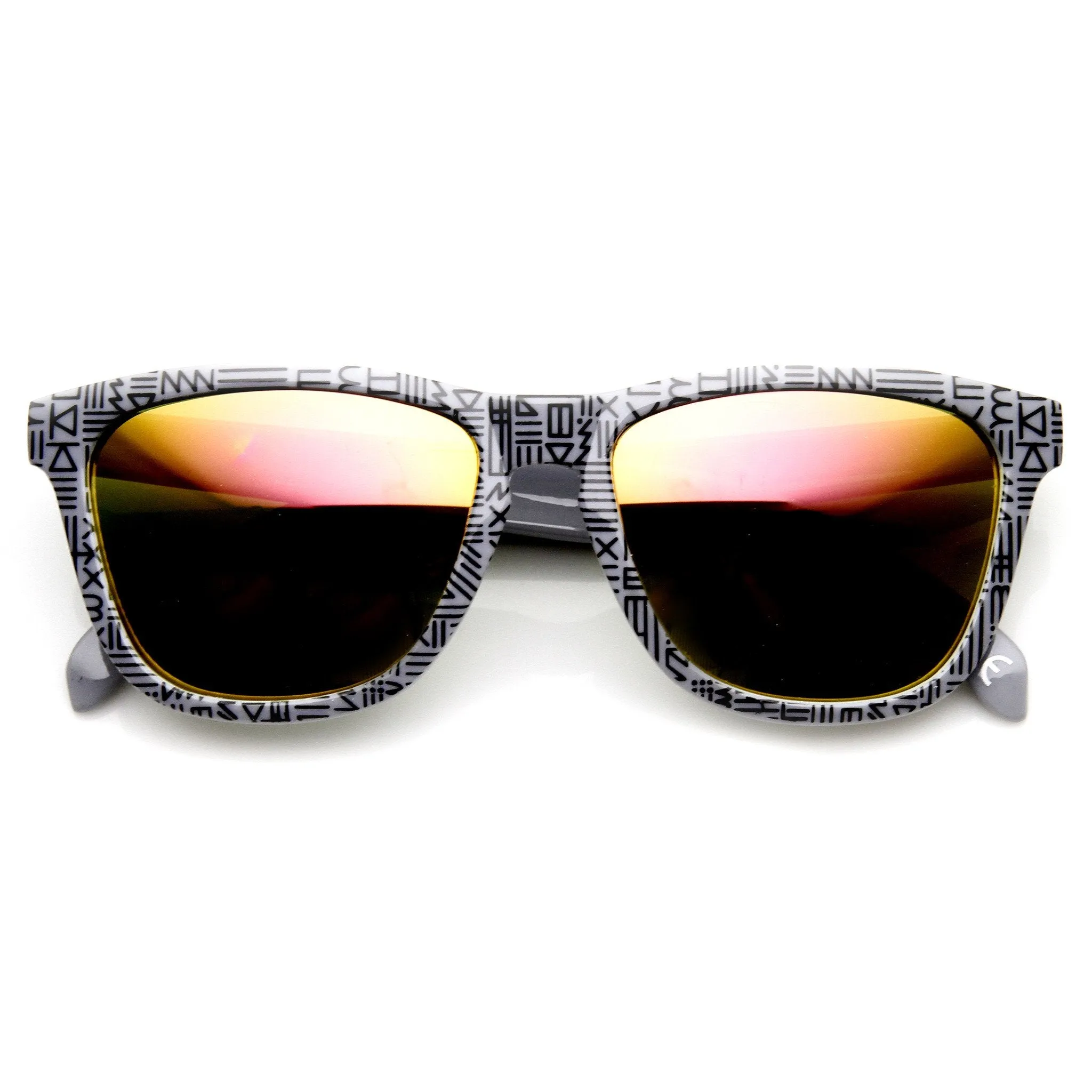 Indie Native Print Flash Mirrored Lens Horned Rim Sunglasses 9378 sold by ZeroUV product image thumbnail 2