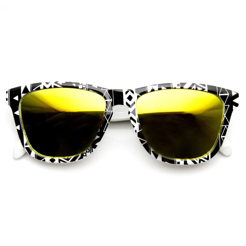 Indie Native Print Flash Mirrored Lens Horned Rim Sunglasses 9378 sold by ZeroUV
