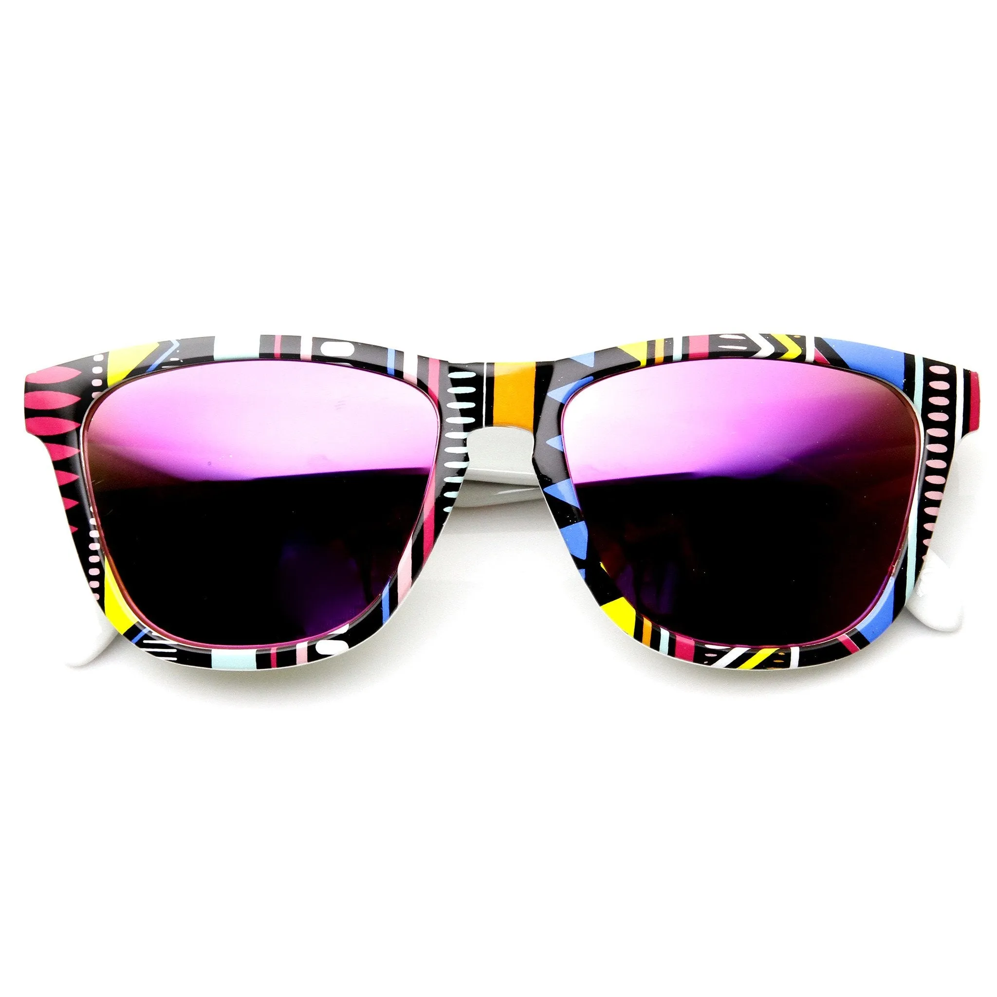 Indie Native Print Flash Mirrored Lens Horned Rim Sunglasses 9378 sold by ZeroUV product image thumbnail 3