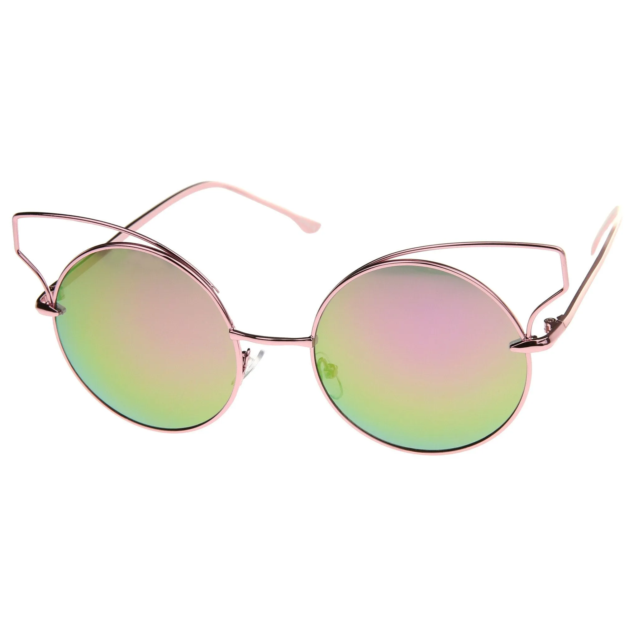 Wire Flare Round Cat Eye Mirrored Lens Sunglasses A341 sold by ZeroUV product image thumbnail 2