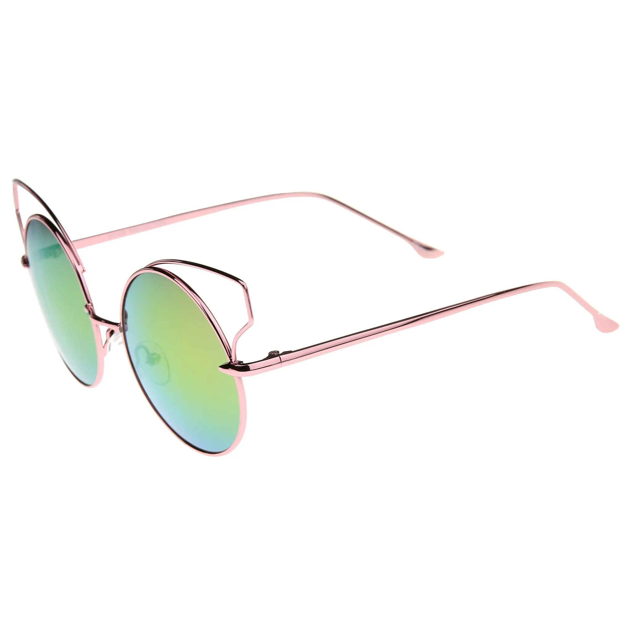 Wire Flare Round Cat Eye Mirrored Lens Sunglasses A341 sold by ZeroUV product image thumbnail 3