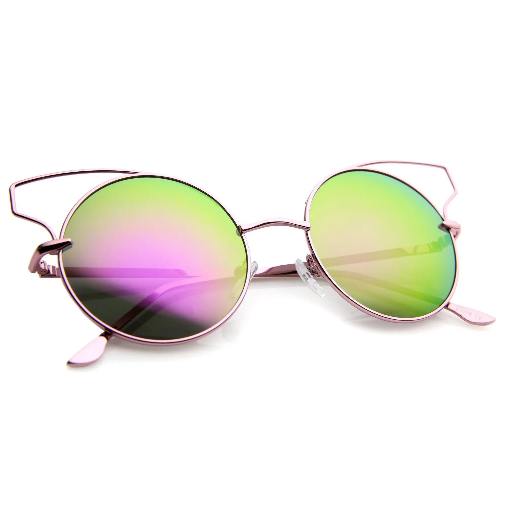 Wire Flare Round Cat Eye Mirrored Lens Sunglasses A341 sold by ZeroUV product image thumbnail 4