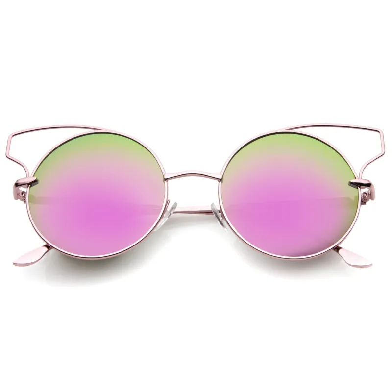 Wire Flare Round Cat Eye Mirrored Lens Sunglasses A341 sold by ZeroUV