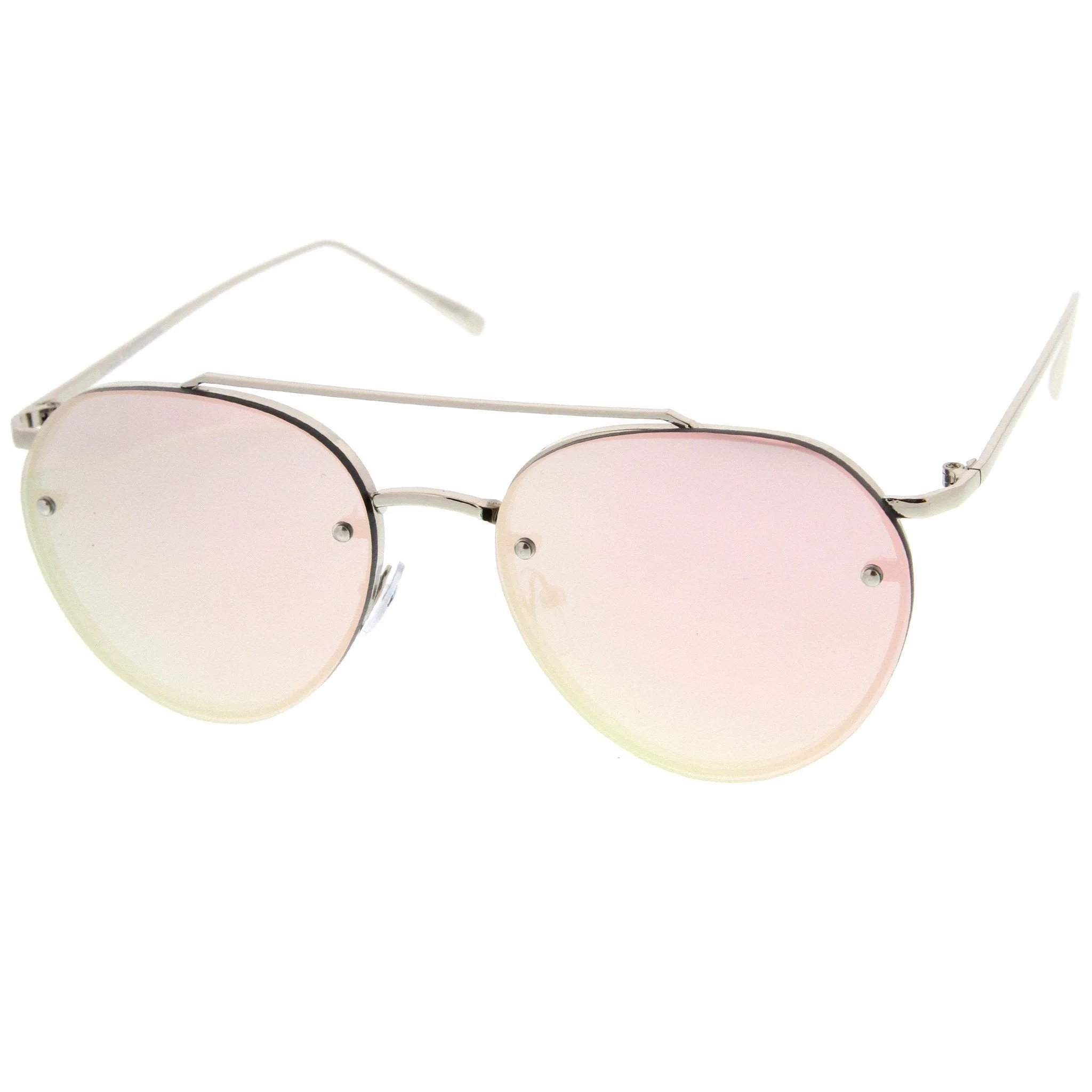 Modern Mirrored Flat Lens Rimless Aviator Sunglasses A825 sold by ZeroUV product image thumbnail 2