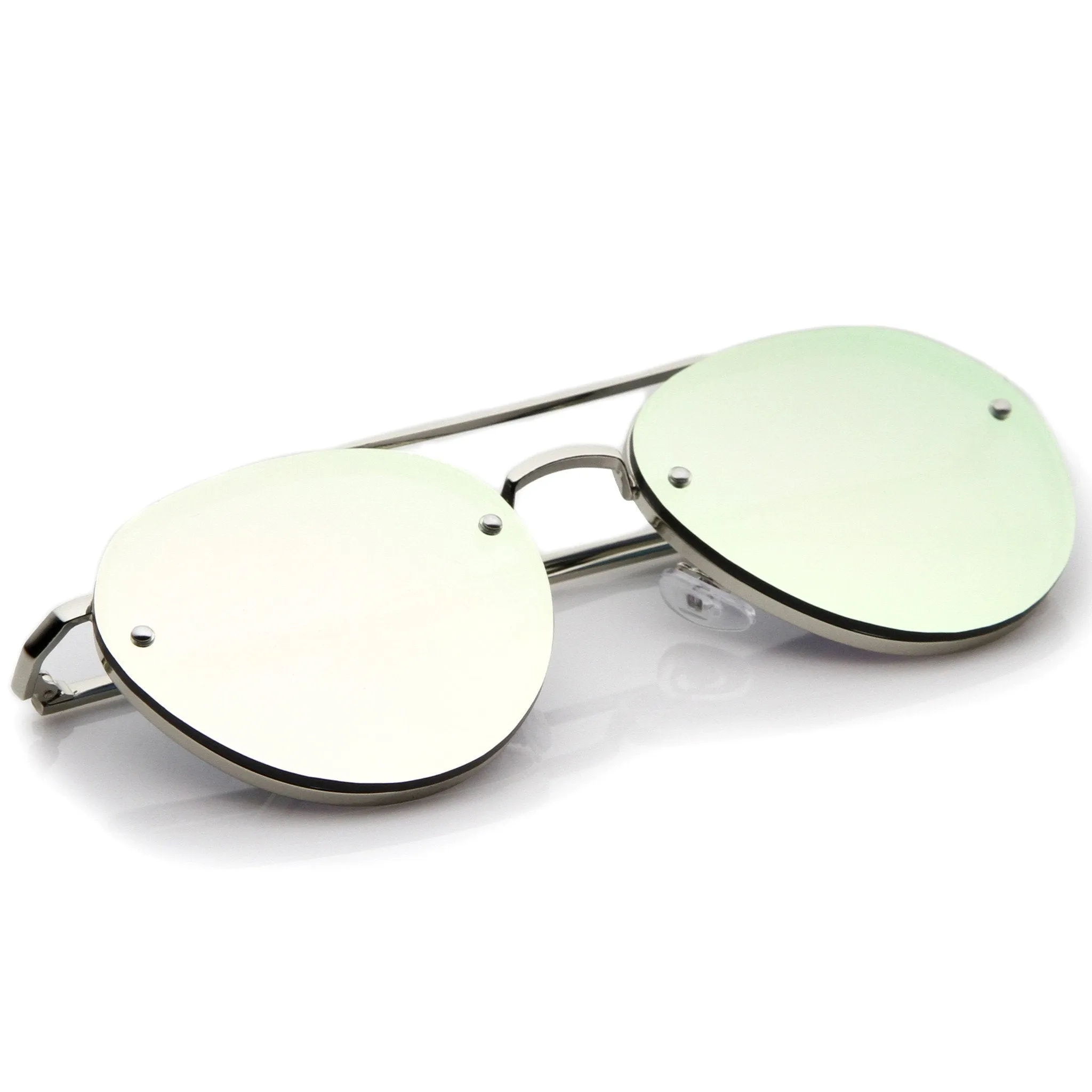 Modern Mirrored Flat Lens Rimless Aviator Sunglasses A825 sold by ZeroUV product image thumbnail 4
