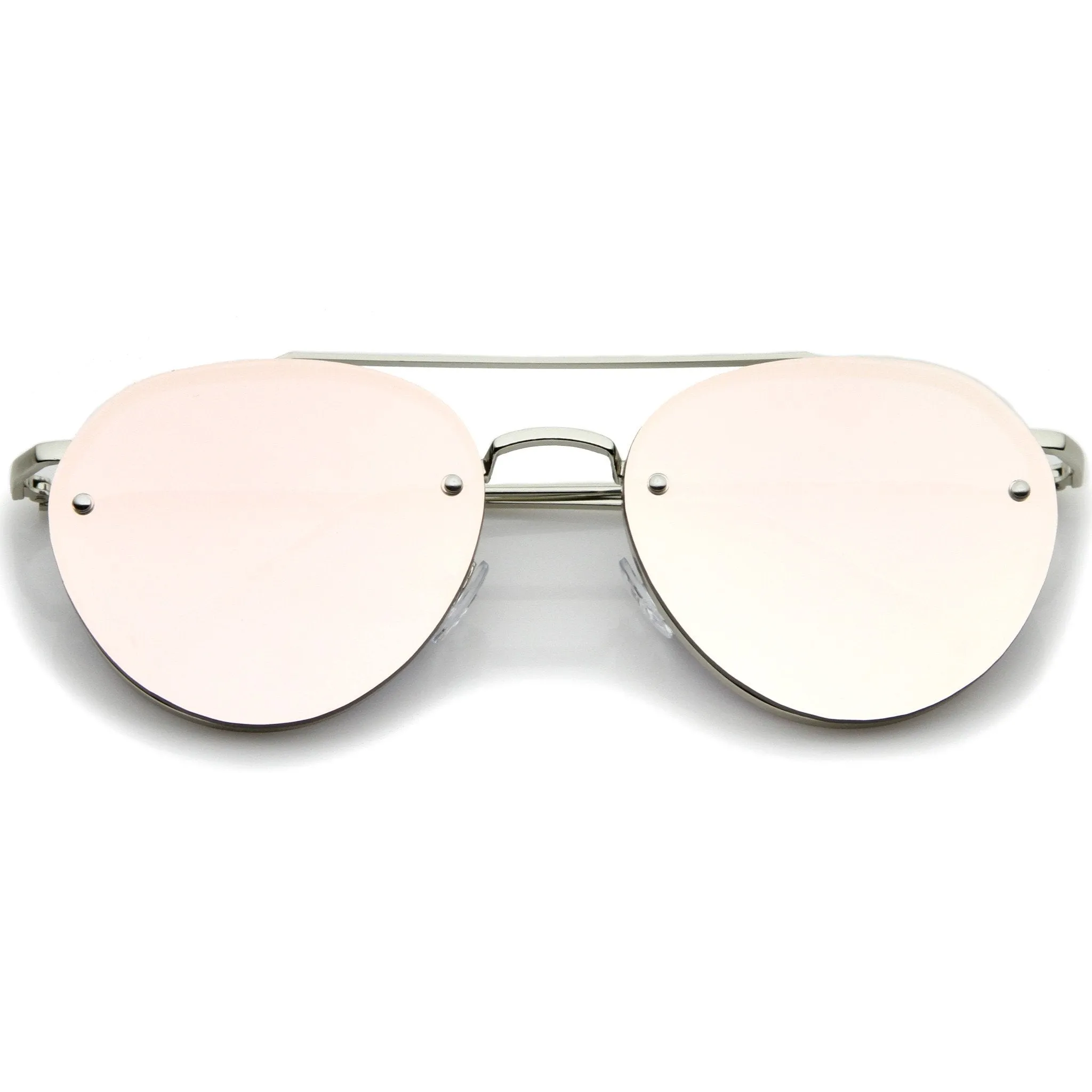Modern Mirrored Flat Lens Rimless Aviator Sunglasses A825 sold by ZeroUV