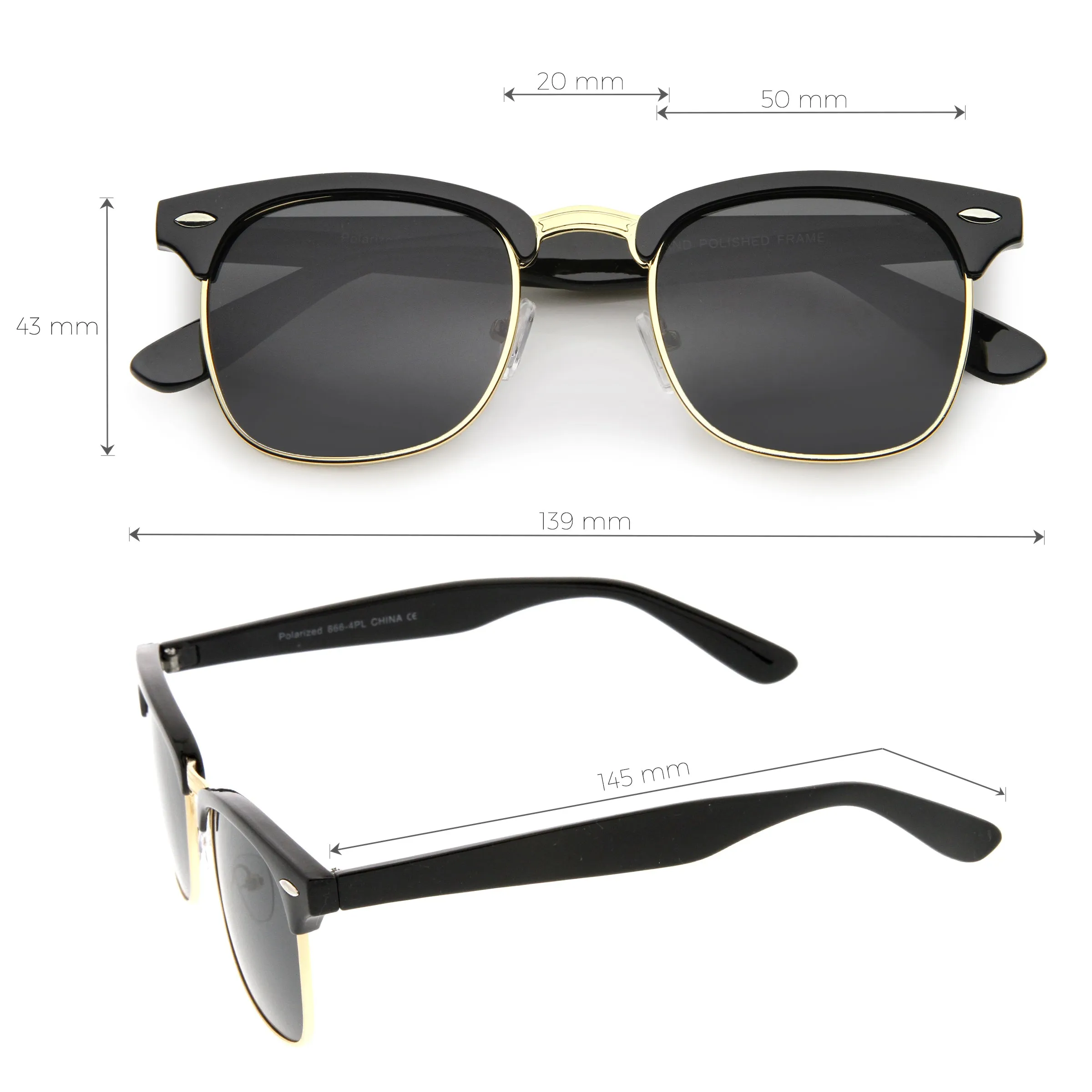 Polarized Horn Rimmed Semi Rimless Sunglasses Square Lens C773 sold by ZeroUV product image thumbnail 5