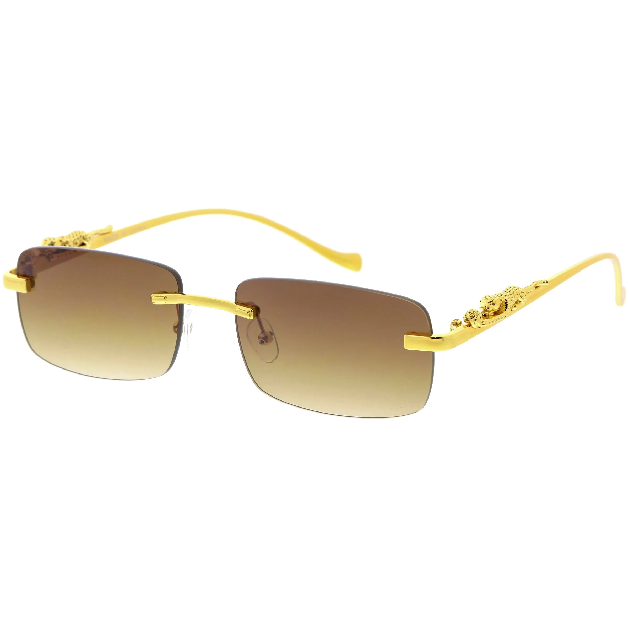 Luxe Jaguar Metal Plated Temple Rimless Vintage Square Sunglasses D244 sold by ZeroUV product image thumbnail 2